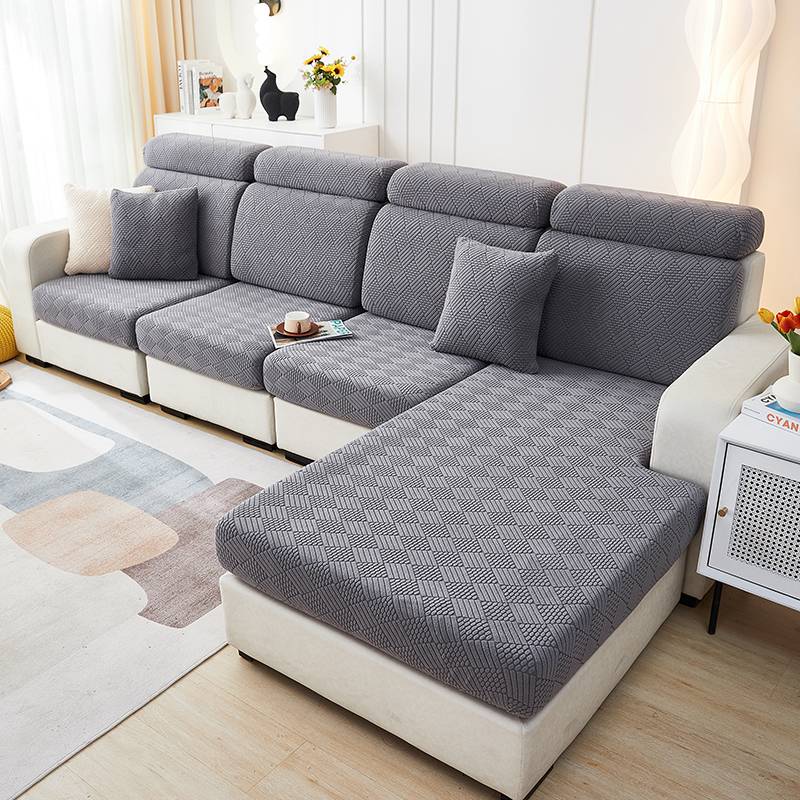 Gris - Housse de coussin d'assise pour canapé - Motif laine