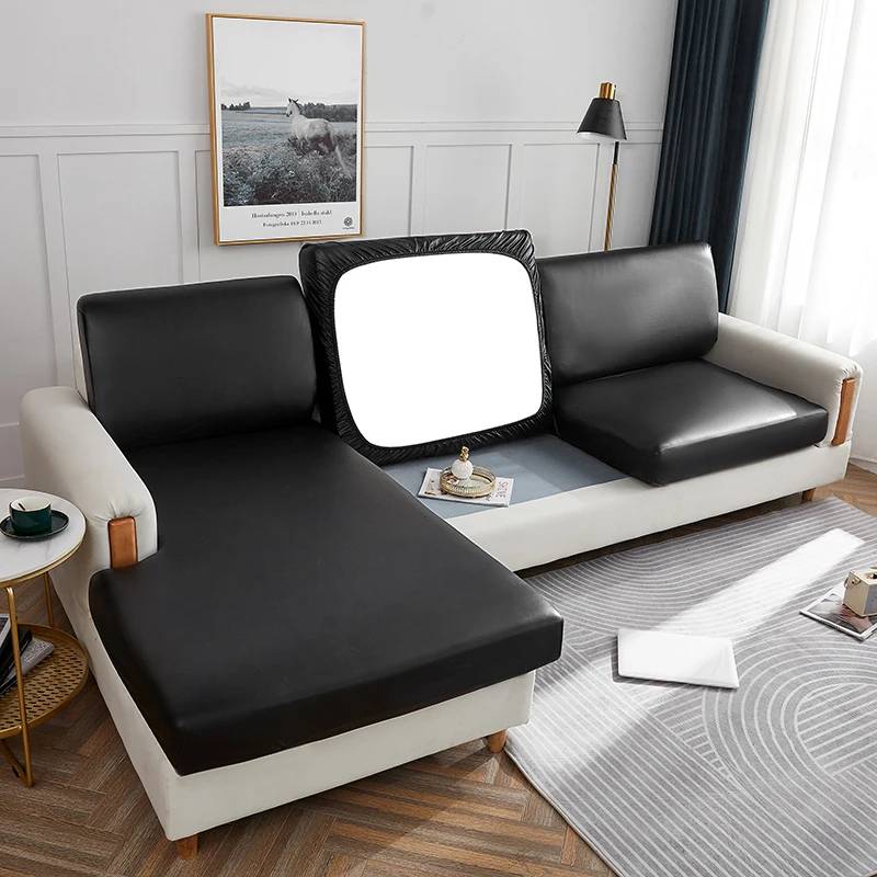 Housse en simili cuir pour coussin de canapé - Noir