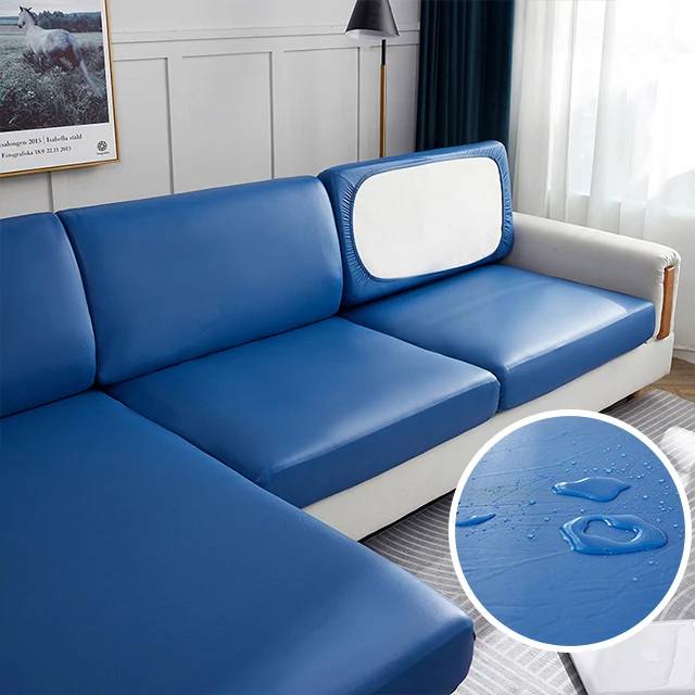 Housse en simili cuir pour coussin de canapé - bleu