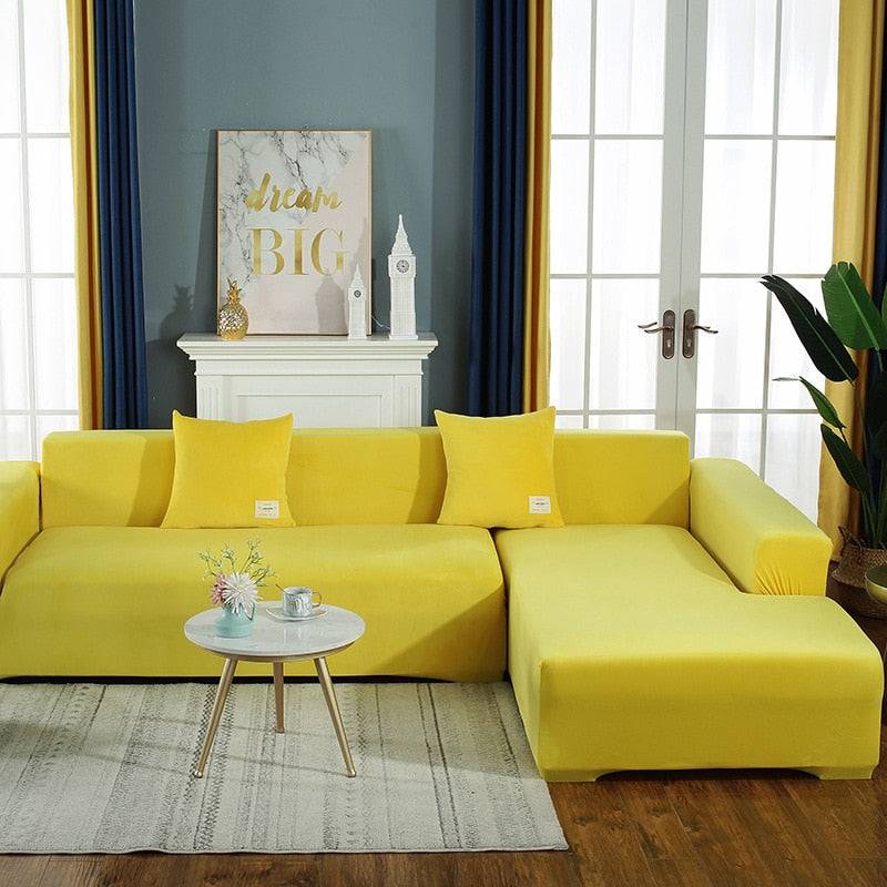 Housse de Canapé d'Angle <br/> Velours - Jaune