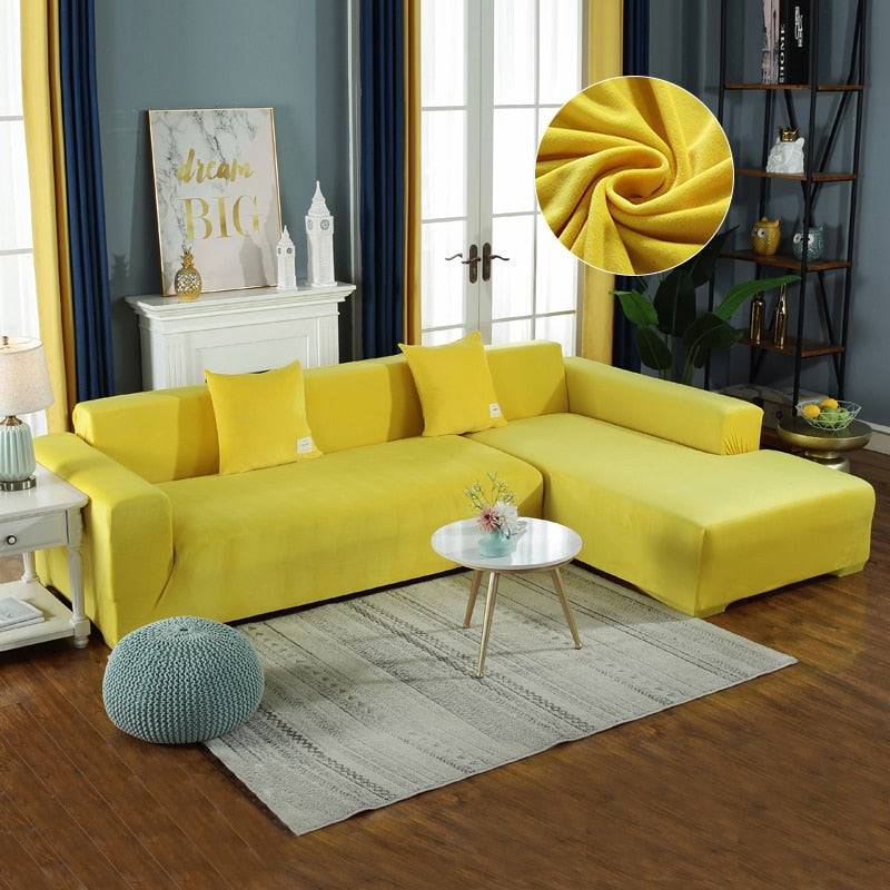 Housse de Canapé d'Angle <br/> Velours - Jaune