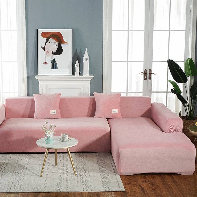 Housse de Canapé d'Angle <br/> Velours - Rose