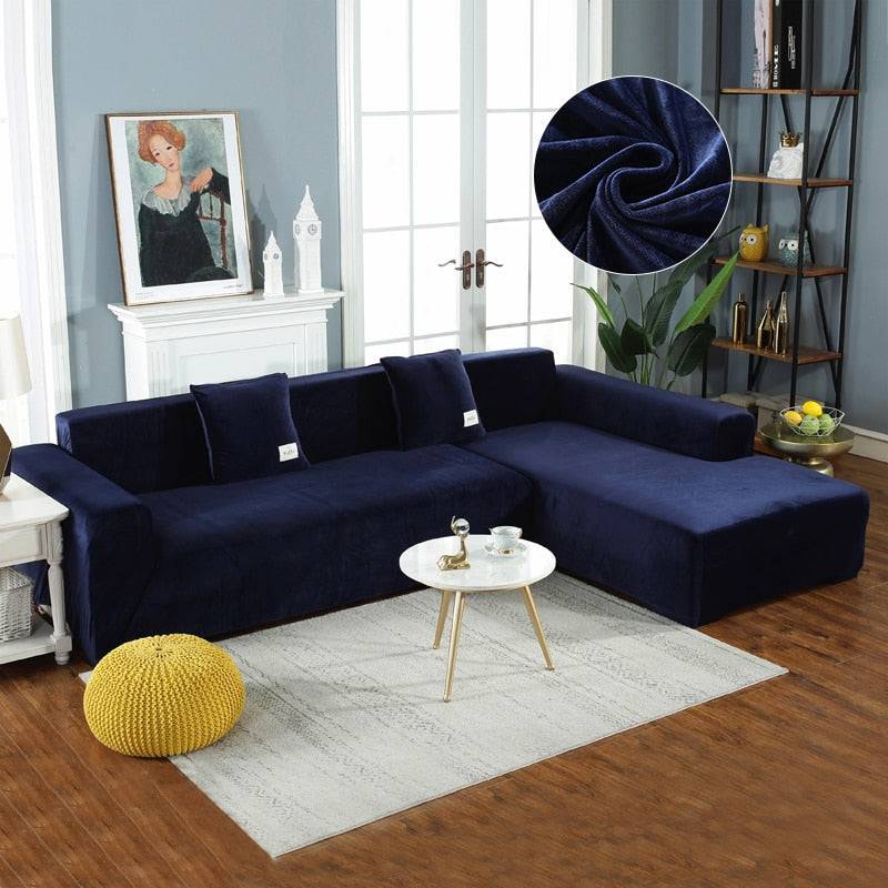 Housse de Canapé d'Angle <br/> Velours - Bleu foncé