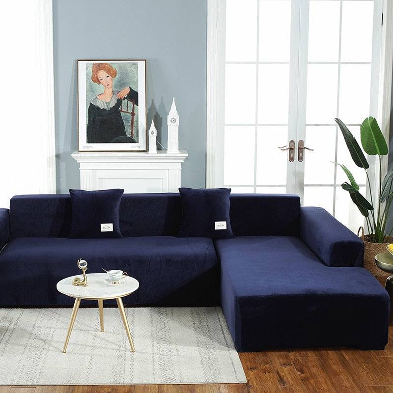 Housse de Canapé d'Angle <br/> Velours - Bleu foncé