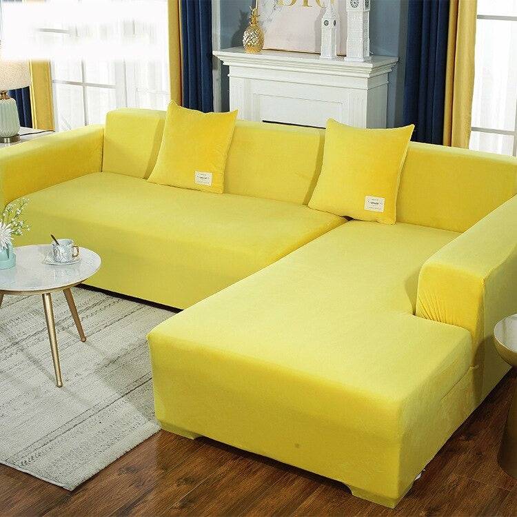 Housse de Canapé d'Angle <br/> Velours - Jaune